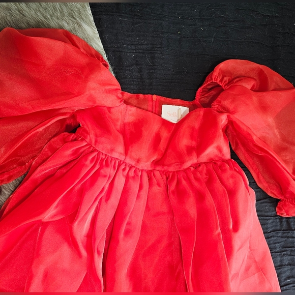 SELKIE Winter Red Puff Dress, Cute Viral Ruby Organza Princess Dress - Picture 11 of 12